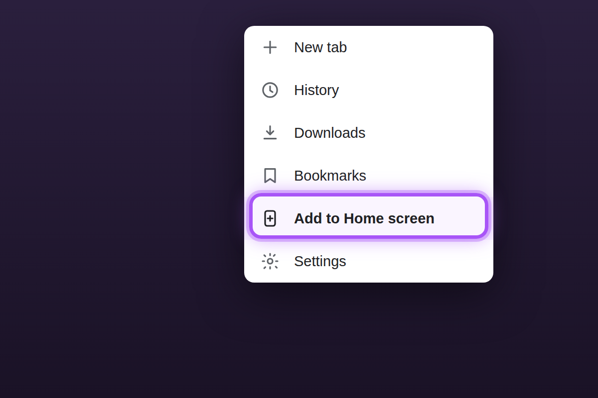 Chrome menu with the Add to Home screen option highlighted