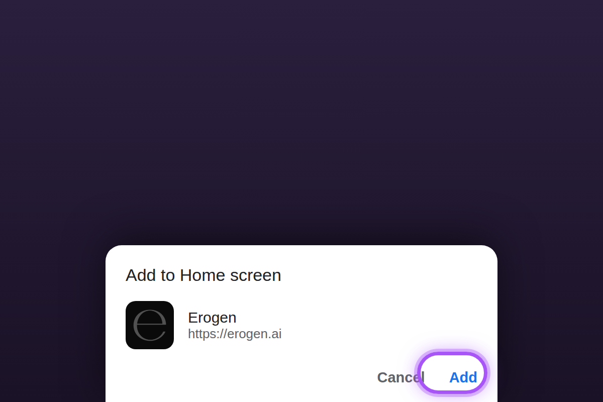 Android Add to Home screen dialog with the Add button highlighted